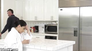 Teen fucked a big dick during MILF stepmom licked next room