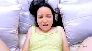 18yo tiny Teen gets her mouth filled with big cock