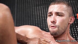 Interracial steamy gay anal sex in the gym