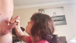 Amateur Brunette Deepthroats and Gags on a Big Cock