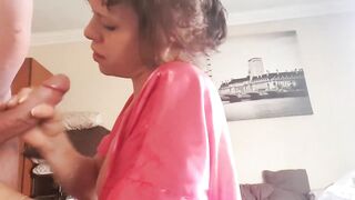 Amateur Brunette Deepthroats and Gags on a Big Cock