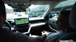 Tgirl Kasey Kei jerked off on the road