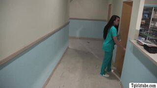 Lucky patient got his dick sucked by hot TS nurse
