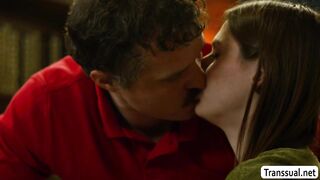 Making out with this sexy brunette TS librarian