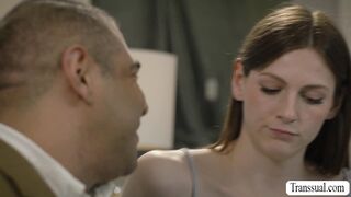 Nasty trans with Long Hair Pounds Tattooed Stud!