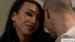 Hunk cops pound the ass of this slut TS