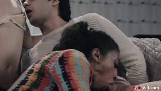 Teen and her bf fucking their milf tutor