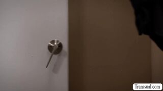 Slut secretary watches her TS boss jerking off