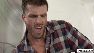 Two house carpenter fuck the ass of horny TS