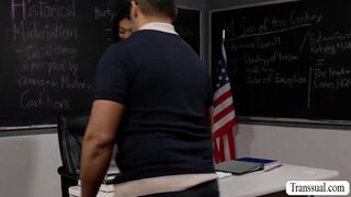 Busty TS gives teacher titjob for her grades