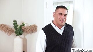 TS babysitter meets her new client and gets analed