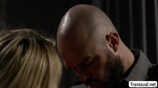 Jail warden enjoys the ass of new sexy TS inmate