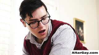 Pervert priest licks the ass of this Twink teen