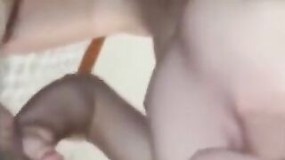 Smooth twink in pink chastity cage sucks weenie