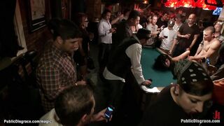 Dirty slut fucked in public pool bar